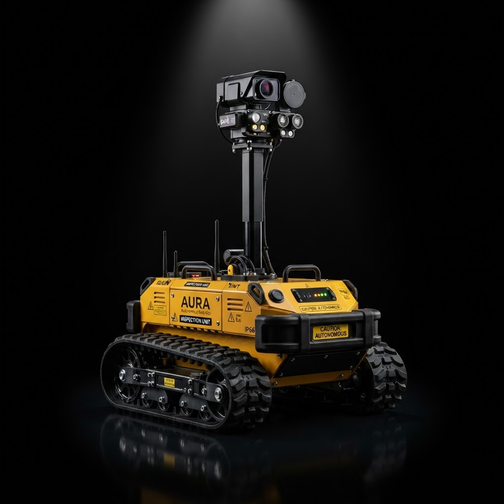 The ExR-2.5 autonomous inspection robot on a black studio background